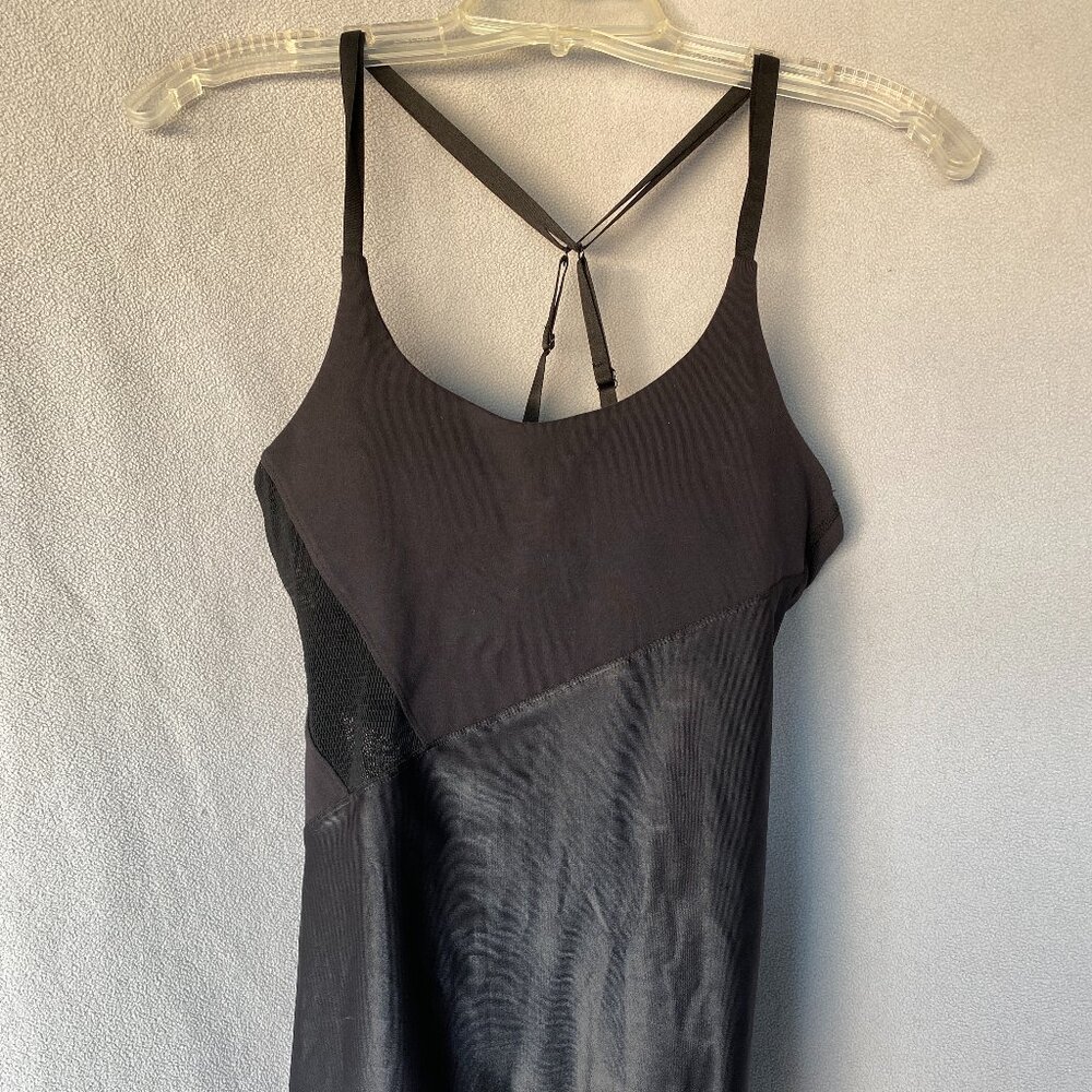 Splits59 Black Strappy Performance Tank Top | Mesh & Faux Leather Detail | S-M
